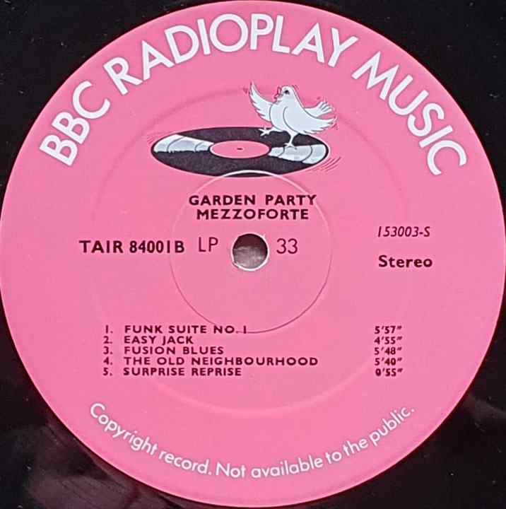 TAIR 84001 Garden party Mezzoforth from the BBC records and Tapes library Label